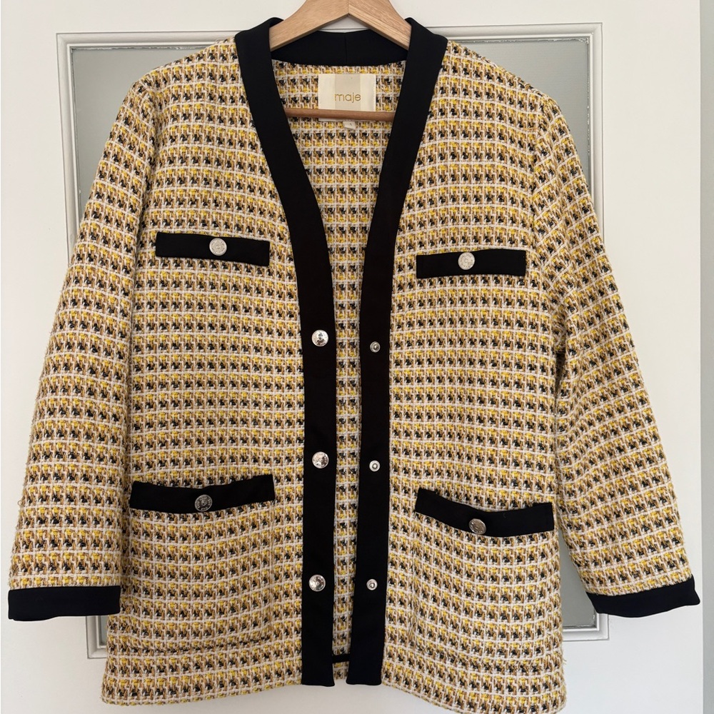 Maje Black and Yellow Tweed Jacket